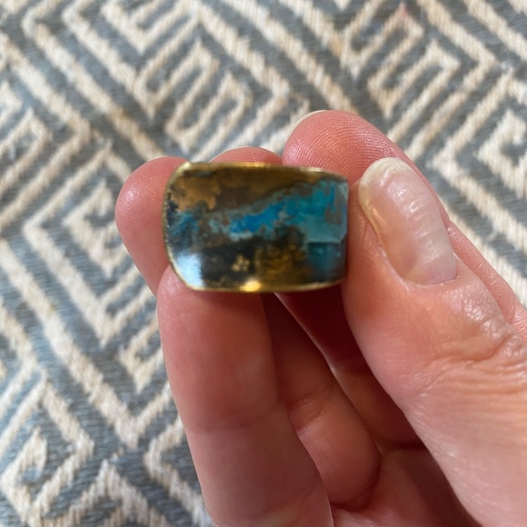 Handmade Brass Blue Patina Adjustable Ring - Picture 3 of 4